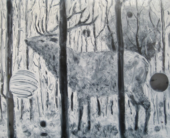 Hirsch 2, Alkydfarbe auf Röntgenfolie, 21cm x 30cm