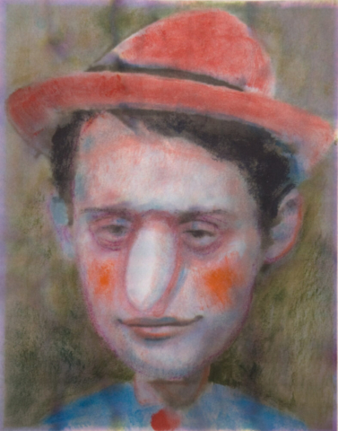 Portrait von Pinocchio 9, 14.5cm x 11.5cm, Tinte und Ölfarbe auf Papier