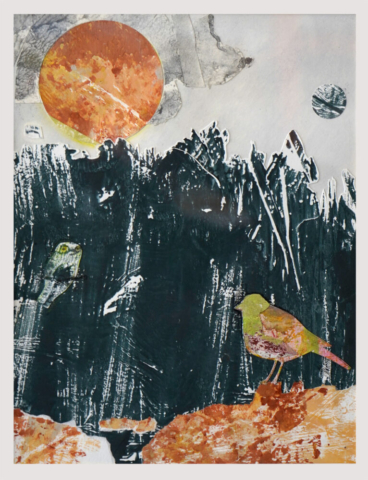 Vogelwelt 3, 29.7cm x 21cm, Collage und Malerei auf Papier