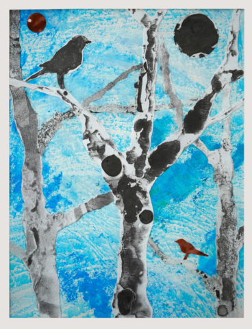 Vogelwelt 5, 29.7cm x 21cm, Collage und Malerei auf Papier