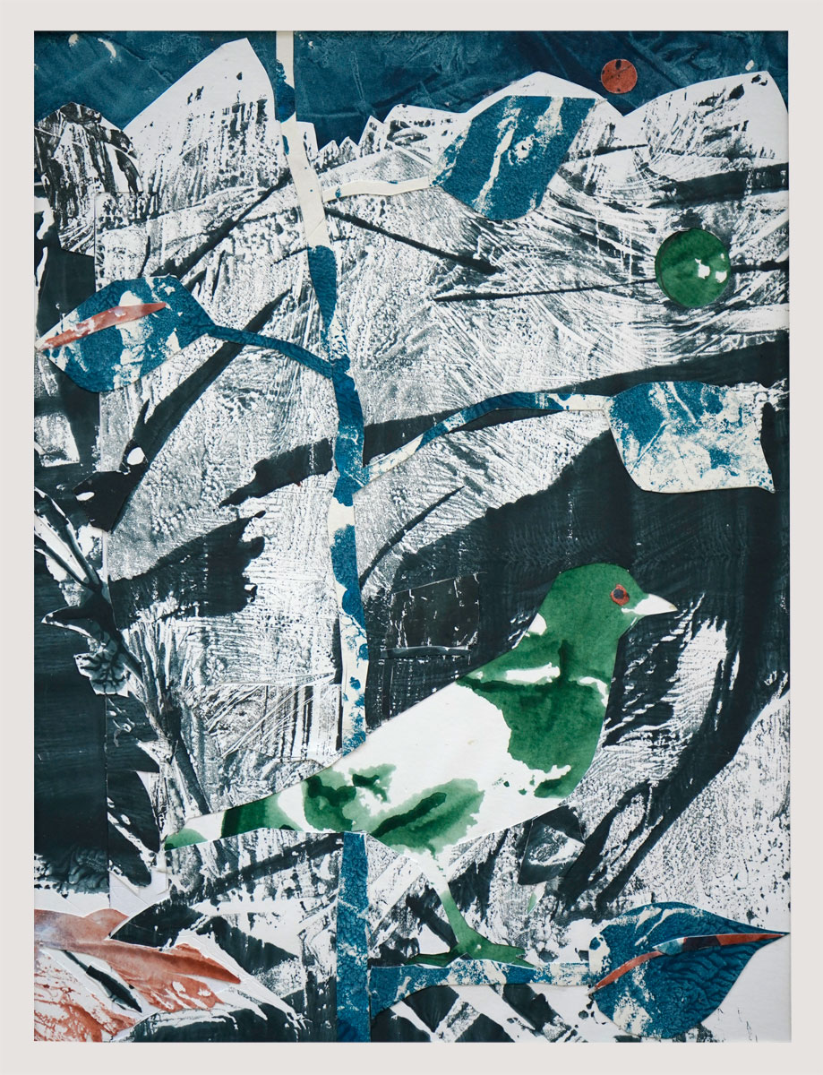 Vogelwelt 6, 29.7cm x 21cm, Collage und Malerei auf Papier