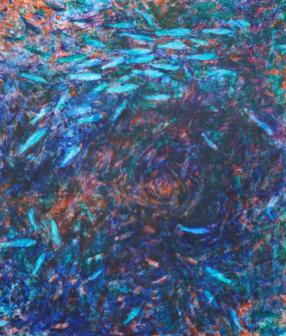 Schwarm, Ölfarbe auf Dinondplatte, 83cm x 73cm