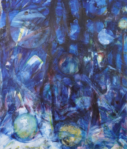 Nachtwald mit Hase 1, 60cm x 50cm, Ölfarbe auf Aluminium