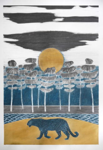 O.T., 62cm x 42cm, Schlagmetall und Graphit auf Papier