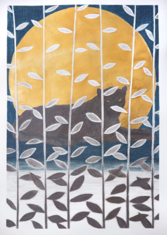 O.T., 62cm x 42cm, Schlagmetall und Graphit auf Papier