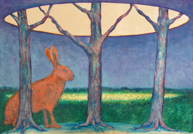 Gute Nacht 3/zweiteilige Arbeit- linker Teil, 50.5m x 78cm, Schlagmetall und Ölfarbe auf Dibondplatte