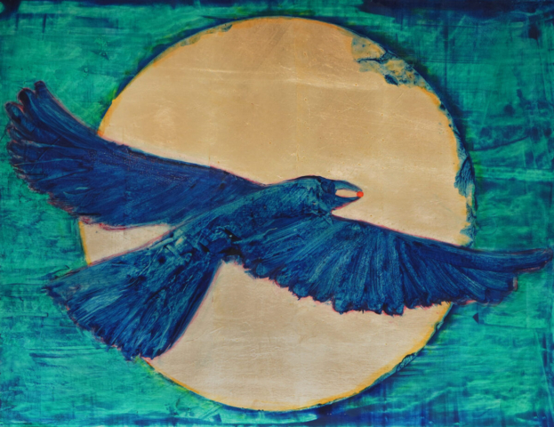 O.T., 78m x 101cm, Schlagmetall und Ölfarbe auf Dibondplatte