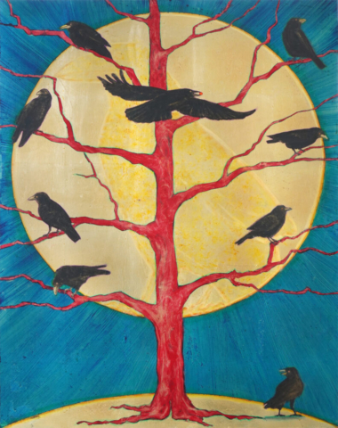 O.T., 101cm x 78cm, Schlagmetall und Ölfarbe auf Dibondplatte