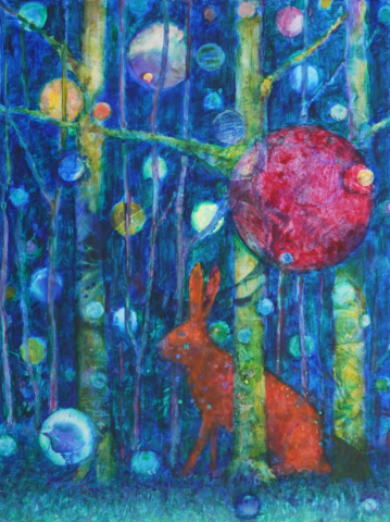 Gute Nacht 4, zweiteilige Arbeit - rechter Teil, 40cm x 30cm, Schlagmetall und Ölfarbe auf Dibond