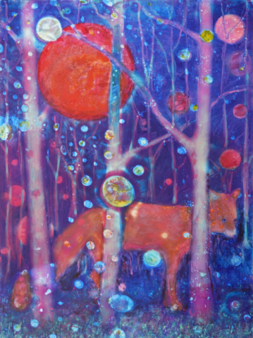 Gute Nacht 4, zweiteilige Arbeit - linker Teil, 40cm x 30cm, Schlagmetall und Ölfarbe auf Dibond