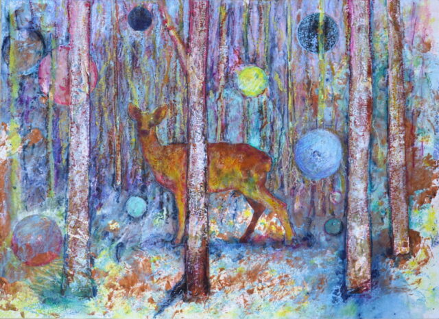 Reh 21, 26cm x 36.5cm, Mischtechnik auf MDF