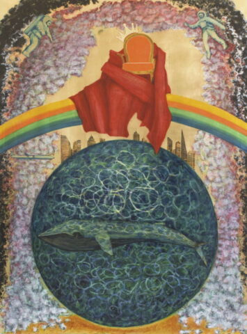Pantokrator, 207cm x 152cm, Schlagmetall und Ölfarbe auf Dibond